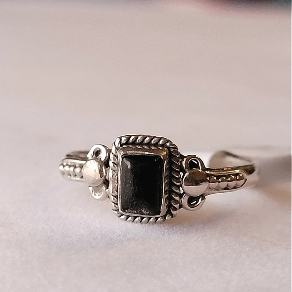 Black Obsidian Sterling Silver Orion Ring Filigree Sheen Cabochon